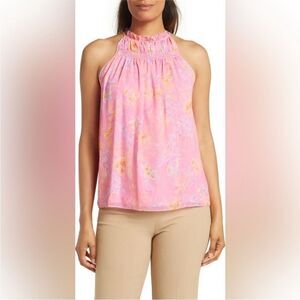 Ramy Brook Pink Paisley Harlie Smocked Halter Tank Top |M